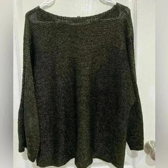 Eileen Fisher Brown Organic Linen Knitted Cold Shld Size medium metallic - Picture 2 of 5